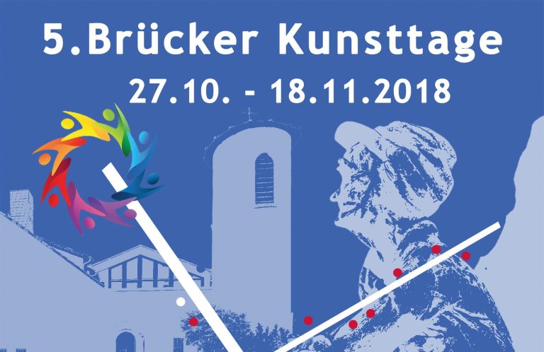 Grafik für die 5. Brücker Kunsttage mit Daten und bunten Akzenten.